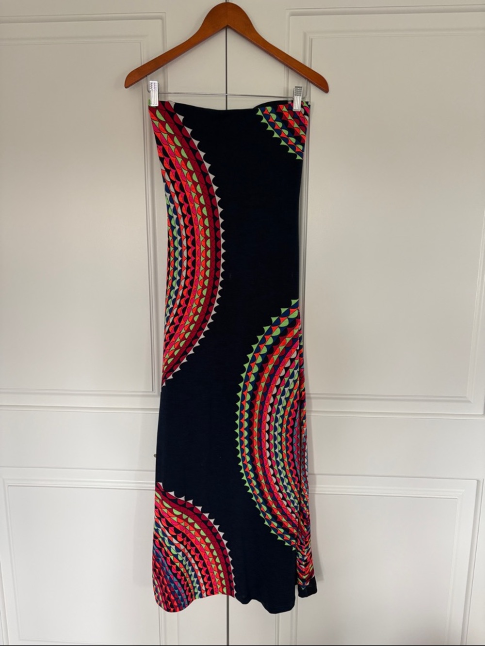 Navy Strapless Maxi Dress with Multicolor Circular Print